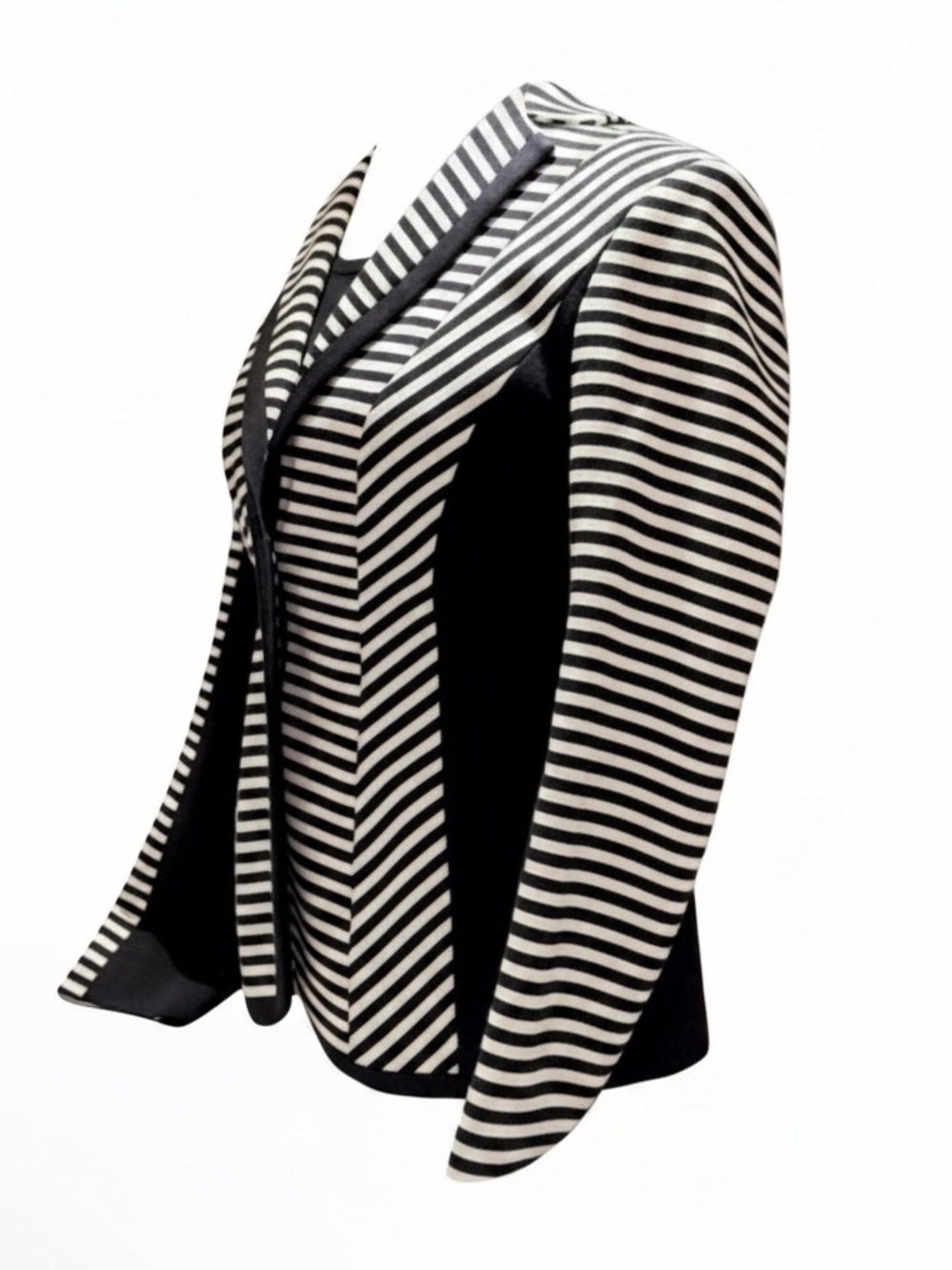 Iris Black White Striped Sculpted Blazer Size 4 Architectural Tailored Like-New - Picture 3 of 10